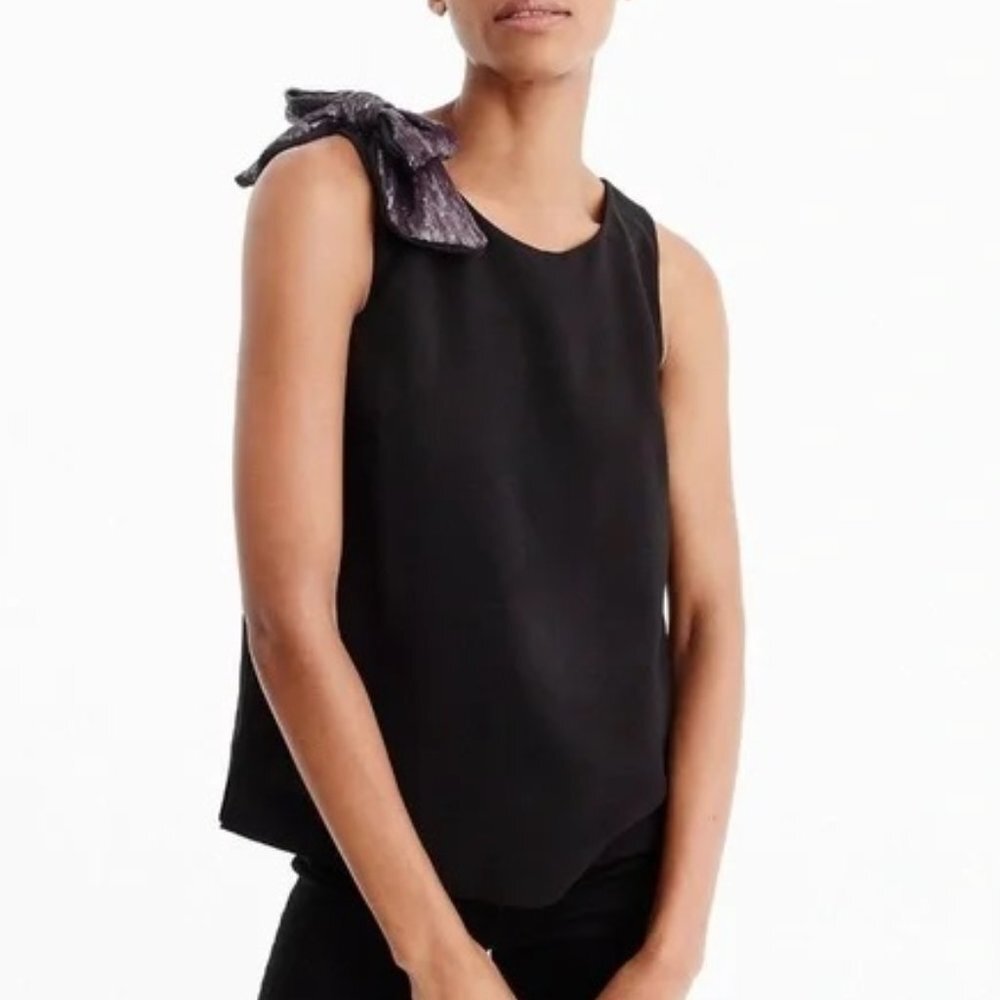 J Crew Blouse‎ Womens size 2 Purple Sequin Bow Detail Sleeveless Drapey Tank